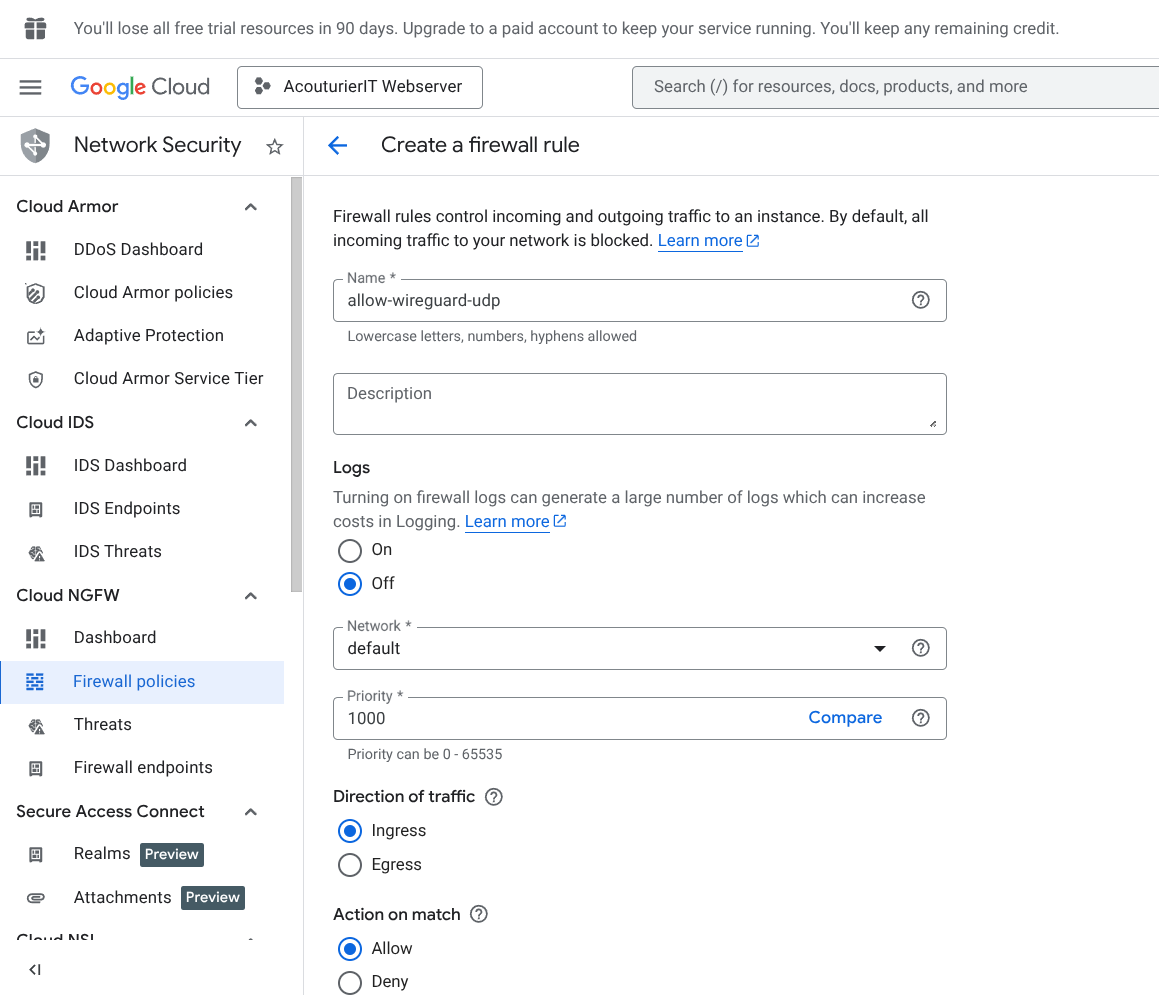 GCP Firewall Rule Settings