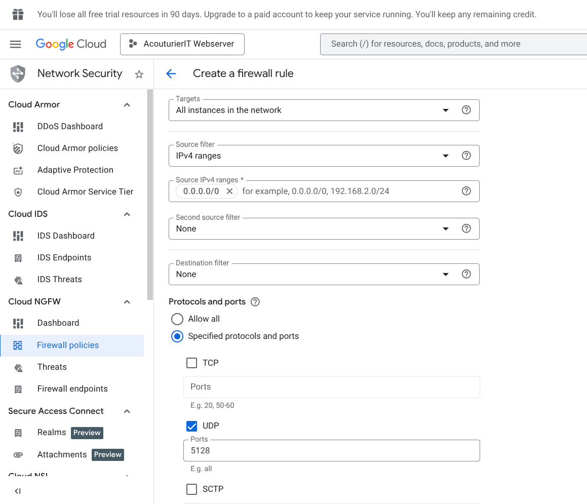 GCP Firewall Rule Settings
