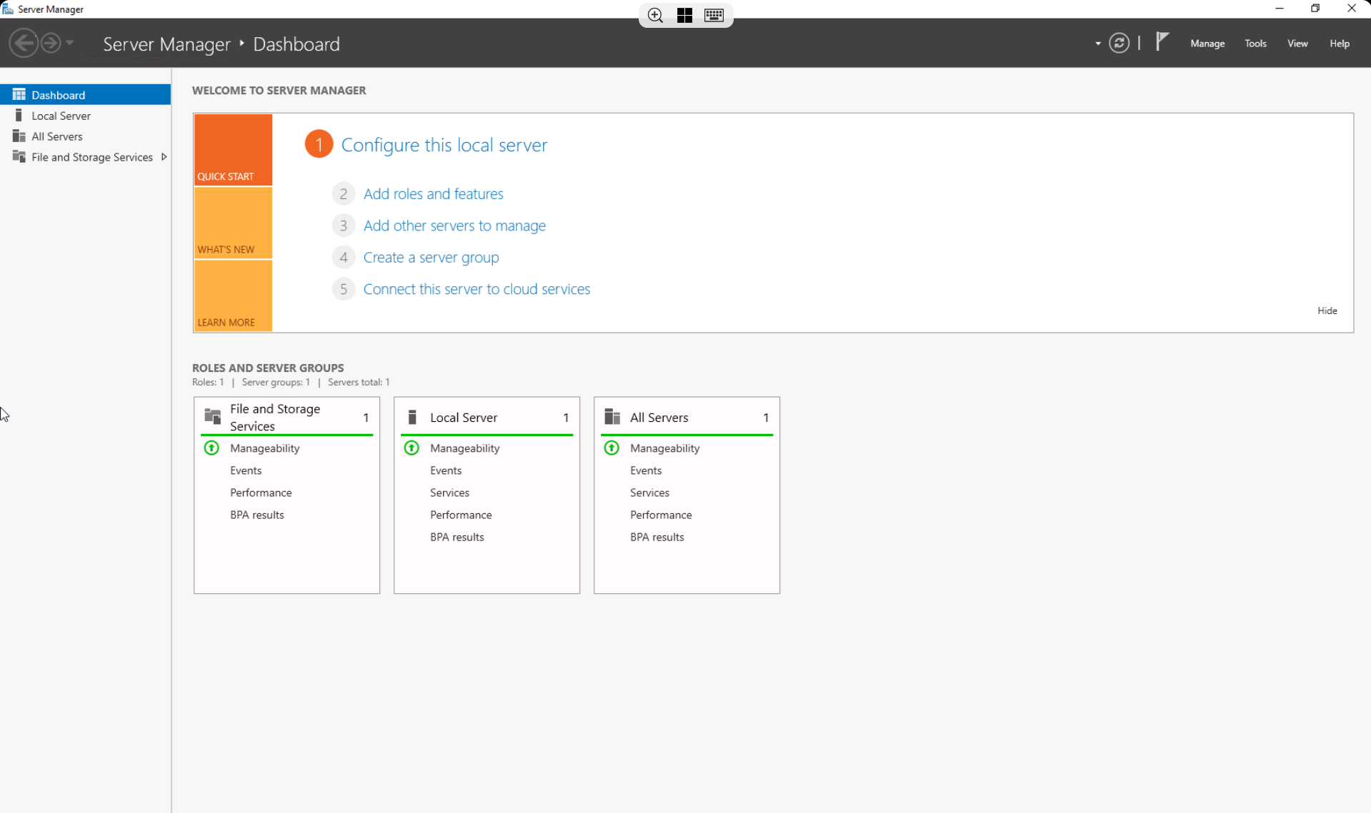 Server Manager Dashboard