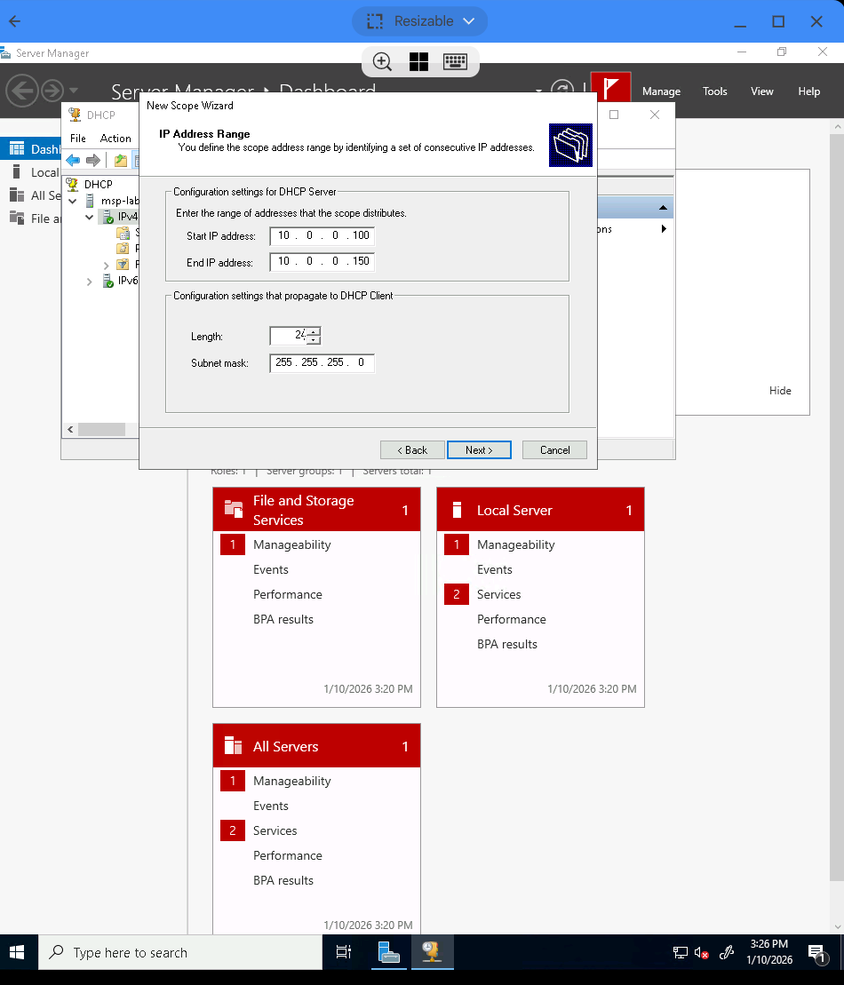 DHCP Scope Setup