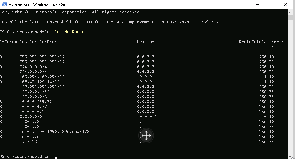 PowerShell Routing Table